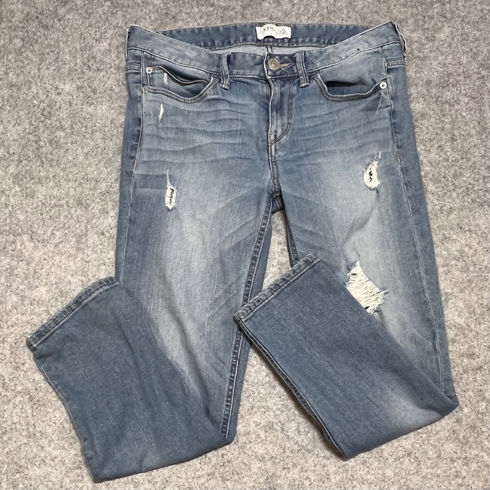 Express Jeans Modern Boyfriend Distressed Low Rise Relaxed Fit Blue Denim Size 4